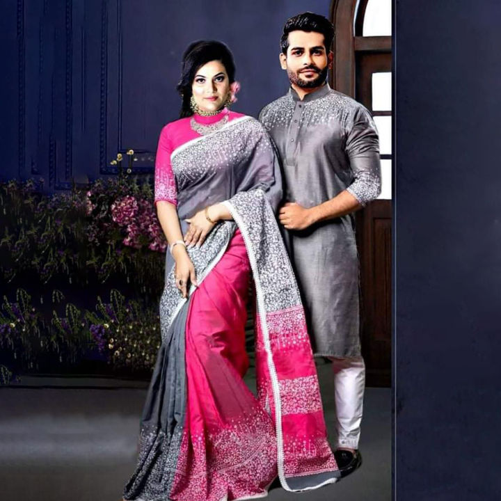 New Collection Staylish Coupple Dress Saree & Panjabi men for women - Panjabi - Panjabi For Men - Panjabi - Panjabi