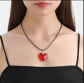 Fashion Simple Red Love Cowhide Rope Necklace French Light Luxury Retro Heart Necklace Women's Personality Jewelry. 