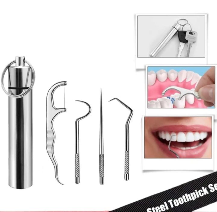Keychain Reusable Toothpicks Tooth Floss Tools for Tooth Oral Cleaning Dental Flossing