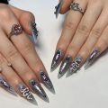 y2k Nails Five-pointed Star Pattern False Nails Halloween Style Long Coffin Ballet Press on Nails For Girl Full Cover Wearable. 