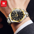 (1 Year Warranty) OLEVS Men's Original Waterproof Watch Gold Watch Quartz Stainless Steel Strap Calendar Luminous Business Style 2906. 