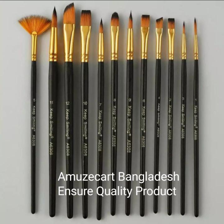 New 12-Piece Black Nylon Artist Brush Set for Watercolor, Acrylic, and Oil Painting - High-Quality Painting Tools