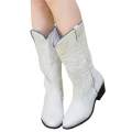 Women Cowboy Boots Embroidery Mid Calf Vintage Pull On Cowgirl Low Block Western. 