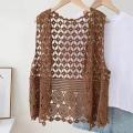 Knitted Hollow Vest Retro Knitted Crochet Sleeveless Women's Summer Vest Stylish Open Stitch Cardigan for Daily Outwear Loose.