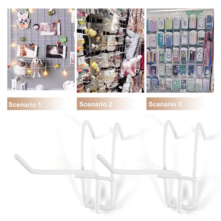 10%20Pcs%203.9inch%20Long%20White%20Metal%20Store%20Grid%20Wall%20Bracket%20Display%20Hooks%20-%20Image%207