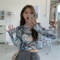 Long Sleeve T-shirts Women Tie-dye Printed Summer Sun-proof Cropped Tops Fashion High Street Gauze Korean Style Chic Teens Retro. 
