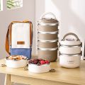 Portable Picnic Lunchbox 304 Stainless steel Lunch Box Leakproof Sealed Bucket Student Lunch Box Multi-layer Round Bento Box.