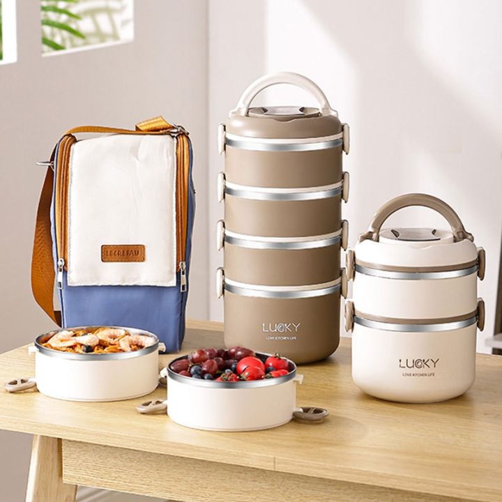 Portable Picnic Lunchbox 304 Stainless steel Lunch Box Leakproof Sealed Bucket Student Lunch Box Multi-layer Round Bento Box