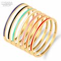 FYSARA 3mm Thin Colorful Orange Enamel Bangles Bracelets for Women Party Fashion Bangles Stainless Steel Jewelry 7 Color. 