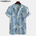 INCERUN Men Short Sleeve Lapel Printed Shirt Tropical Leaf Pattern Floral Shirt Casual Summer Hawaiian Holiday Camisa Tops S-5XL. 