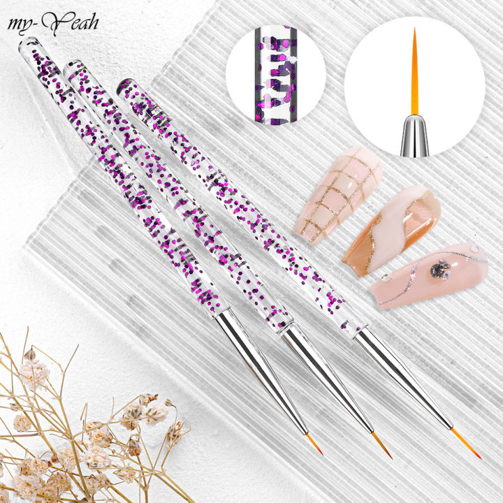 Myyeah 3Pcs/Set Nail Art Acrylic Handle French Lines Stripes Liner Painting Brush Flower Pattern Design Drawing Pen Manicure Tool