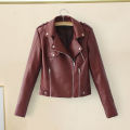 Women Jacket Long Sleeves Autumn Winter Short Type Faux Leather Biker Jacket.