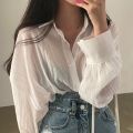 Korean Style chic New Summer Lapel Long Sleeve Shirt Women's Loose and Idle Lantern Sleeve Sun Protection Shirt for Air Conditioned Rooms. 