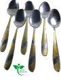 6-Piece Stainless Steel Spoon Set with Multi-Design Print, 8 Inch Elegant Dinnerware for Home and Restaurant.