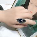 Vintage Women Fashion Jewelry Blue Rhinestone Engagement Wedding Ring.