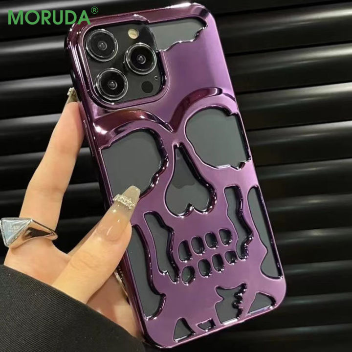 3D Hollow Skull Callous Phone Case for iPhone 15 14 ProMax Plus 13 12 11 Pro Max Luxury Plating Shockproof Ghostface Soft Cover