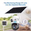 Dual Lens Solar Battery Backup PTZ IP Camera V380 PRO 4G Sim-Supported 10X Optical Zoom, Waterproof, Two-Way Audio, Motion Detection.