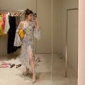 Beach Dress Seaside Holiday Daisy Print Dress2023Spring/Summer French Laziness Tie-Shoulder Floral Long Dress. 