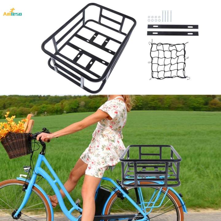 Bike Rear Basket Iron Luggage Rack Heavy Duty Rear Cargo Rack Panniers for Mountain A