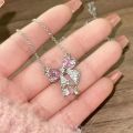 New Fashion Y2K Pink Crystal Bow Knot Pendant Necklaces Sparkling Zircon Heart Girls Fairy Sweet Clavicle Chain Women Jewelry.