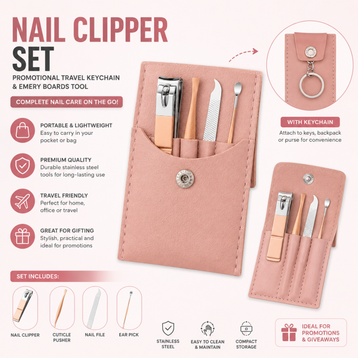 Nail Clipper Set Promotional Travel Keychain & Emery Boards Tool