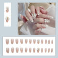 （NEW）French Rose Manicure White Romantic Aesthetic Nail Stick Manicure Ballet False Nail Piece Adhesive Coffin False Nails. 