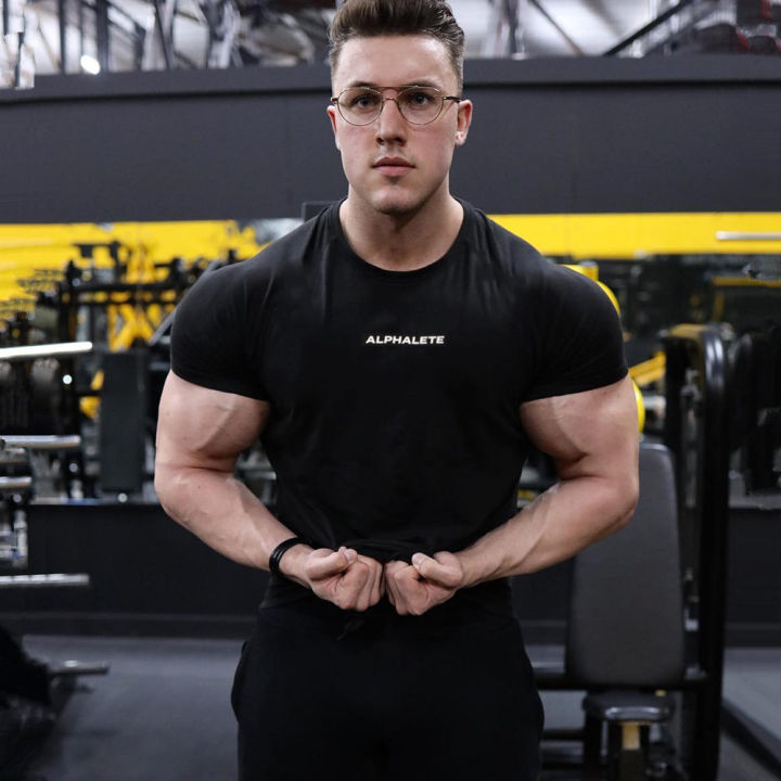 Black%20Gym%20Skinny%20T-shirt%20Men's%20Short%20sleeve%20t%20shirt%20Male%20Summer%20Fitness%20Bodybuilding%20Cotton%20Tee%20shirt%20Tops%20Casual%20Sport%20Clothing%20-%20Image%204