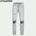 Bottom Zipper Knee Holes Denim Jeans Destroyed Ripped Slim Mens Biker Jeans New Men Fashion Streetwear Hip Hop Pants Joggers. 