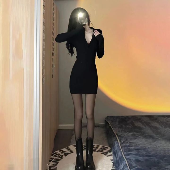 %E3%80%90Stepmother%20Dress%E3%80%91Spring%20and%20Autumn%20Black%20Dress%20Hepburn%20Style%20Women's%20Summer%20Elegant%20Knitted%20Zipper%20Stretch%20Slim-Fit%20Sheath%20Dress%20-%20Image%202