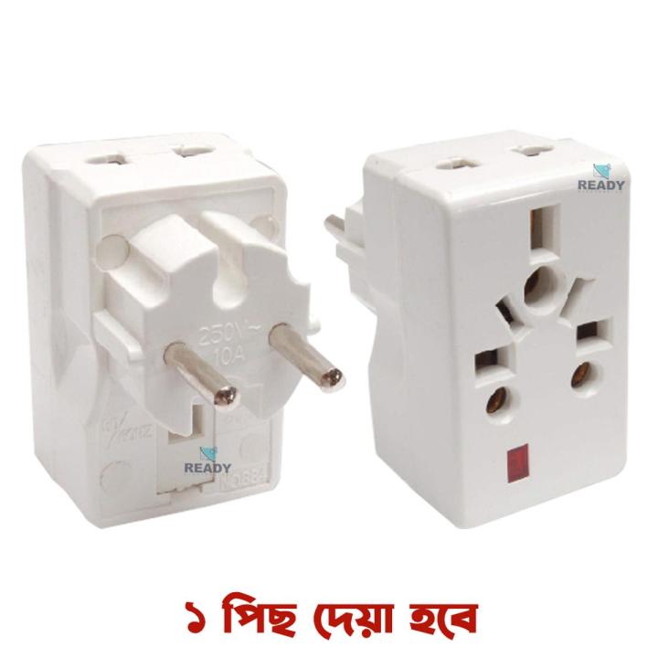 2 Pin to Multi Socket, Multi Input (3-Way) 3-Pin Plug Multicounty Input Plug Adapter with indicator by Akram Electronics
