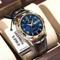 POEDAGAR 615 Leather Quartz Luxury Business Man Wristwatch Date Week Watch For Men. 