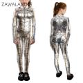 Zawaland Child Robot Costume Punk Front Zipper Zentai Suit Boy Girl 3D Cosplay Party Clothes Catsuit Jumpsuit Festival Outfit.