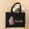 Personalised Hijabi Girl Tote Bag Female Travel Canvas Bags Muslim Girl Gift Custom Name Shoulder Bag Harajuku Handbag Eid Gifts. 