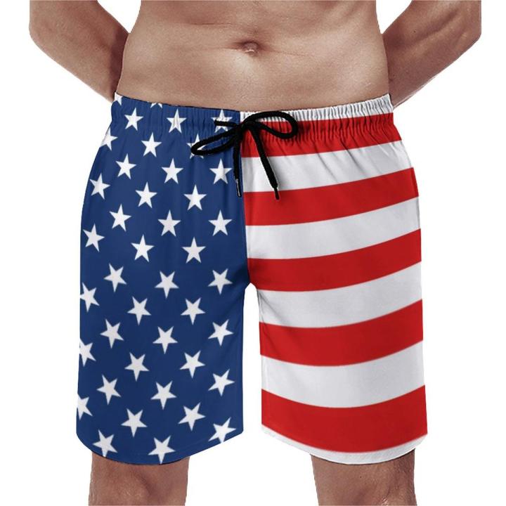 USA American Flag Board Shorts Patriotic Modern Stars Stripes Cute Beach Short Pants Men Printed Plus Size Swimming Trunks Gift