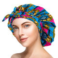 Alien Large Size African Print Satin Bonnet with Long Ribbon Wrap Double Layer Headwrap Ankara Pattern Women Hair Cover Hair Wrap Cap.
