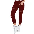 Women Pants Solid Color Simple Drawstring Ripped Spring Leggings for Daily Wear. 