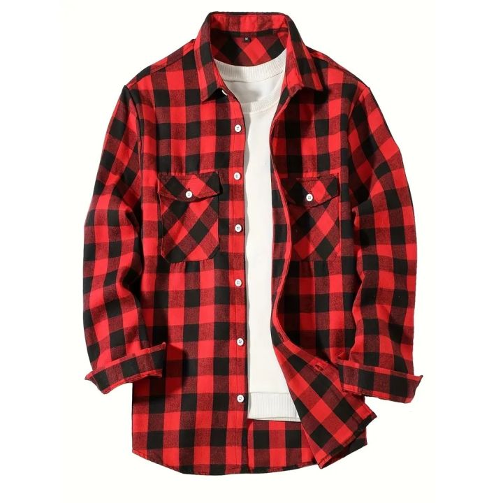Happy%20Night%20Men's%20Shirts%20Button-Up%20Classic%20Plaid%20Smart%20Casual%20Flannel%20Shirt%20Long%20Sleeved%20Chest%20Two%20Pockets%20Design%20Spring%20Autumn%20Men%20Tops%20-%20Image%205