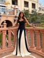 Fashion Contrasting Color Spaghetti Strap Dress For Women Elegant Gauze Backless A-line Long Dresses New Lady Party Evening Gown. 