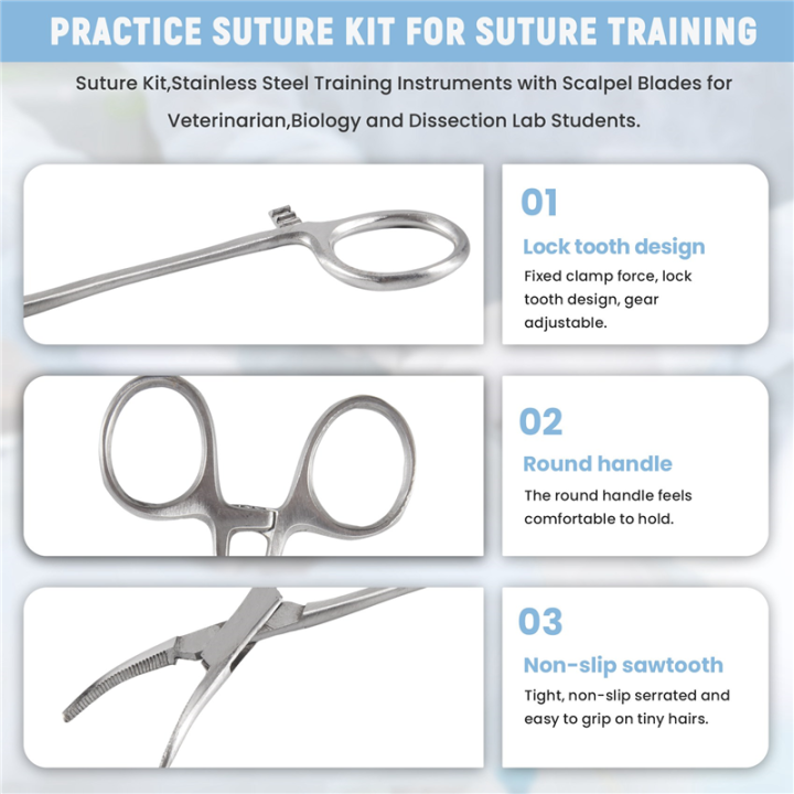 Suture%20Kit,Stainless%20Steel%20Training%20Instruments%20with%20Scalpel%20Blades%20for%20Veterinarian,Biology%20and%20Dissection%20Lab%20Students%20-%20Image%205