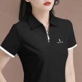 Leak Picking~Tail Single Big Label Cutting Counter Withdraw Foreign Trade Western Style Zipper FashionPOLOLadiesTT-shirt.