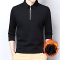 Fall and Winter Fleece Long Sleeve T-Shirt Men's Business Casual Roll-Neck Men's Polo Shirt Half-Zip Underwear Base Layer. 