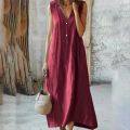 Women’s Cotton Linen Summer Sleeveless Dress with Chic Design.