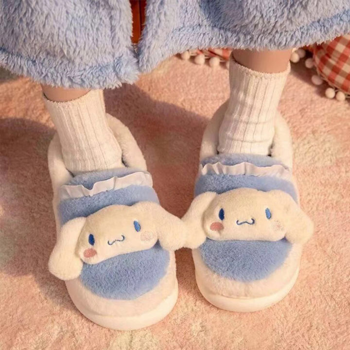 Anime Sanrios HelloKitty Plush Package Heel Cotton Slippers Cartoon Kuromi Cinnamoroll Kawaii Winter Warm Non-Slip Home Slippers