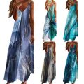 2023 Summer Oversized Women's Sleeveless A Version Long Dress Cross border V-neck Positioning Flower Loose Strap Dress.