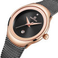 NAVIFORCE NF5004 Black Mesh Stainless Steel Analog Watch For Women - RoseGold & Black.
