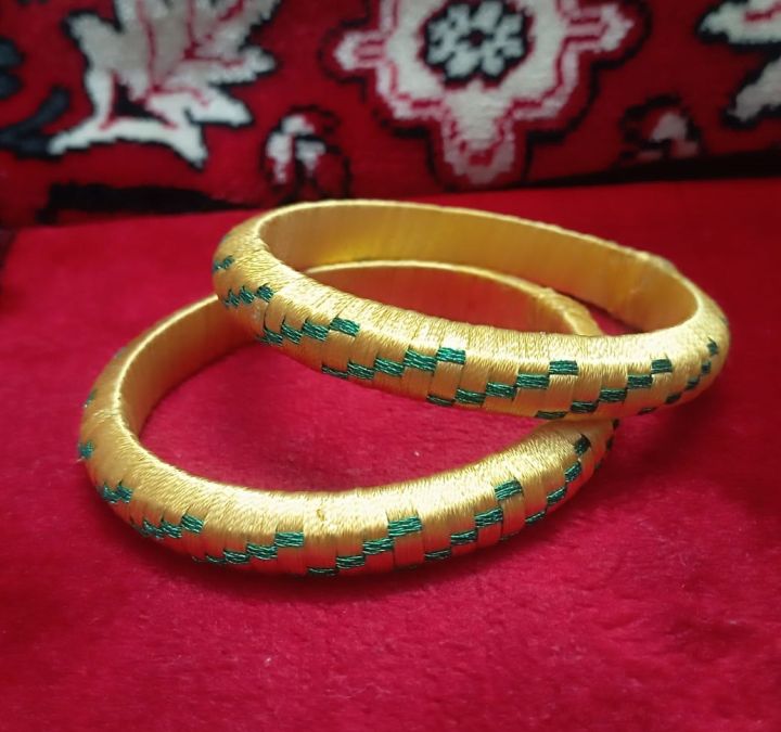 1%20pair%20Golden%20Sutar%20churi%20bangles/churi%20size%20for%20girls%20and%20women%20Shutar%20churi%20Silk%20Elegance:%20Handcrafted%20Silk%20Thread%20and%20Plastic%20Bangles%20-%20Image%202