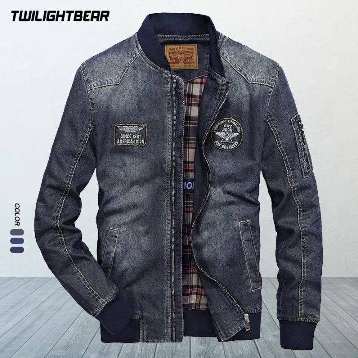 Daraz Denim Jacket Stand Up Collar High Grade Men's Denim Jackets 4XL  Oversized Outerwear