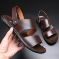 Summer Beach Shoes Mens Sandals  Leather Brown Black Sandals for Men Outdoor Casual Shoes Flats Shoes Men Sandals Slipper. 