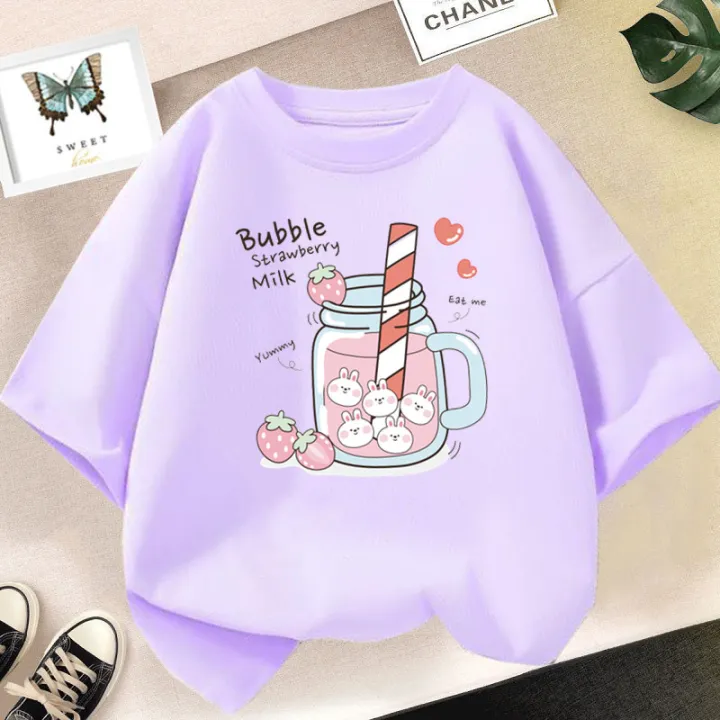Strawberry%20Juice%20Graphic%20Print%20T-shirt%20Girls%20Aesthetic%20Pink%20Tops%20Tee%202023%20Summer%20New%20Fashion%20Kids%20T%20Shirt%20-%20Image%202