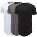 Men Casual T-Shirt Curve Hem Side With Zipper Short Sleeve Streetwear Men Long line Hip Pop Style Tops Fashion Men Extend Swag T. 